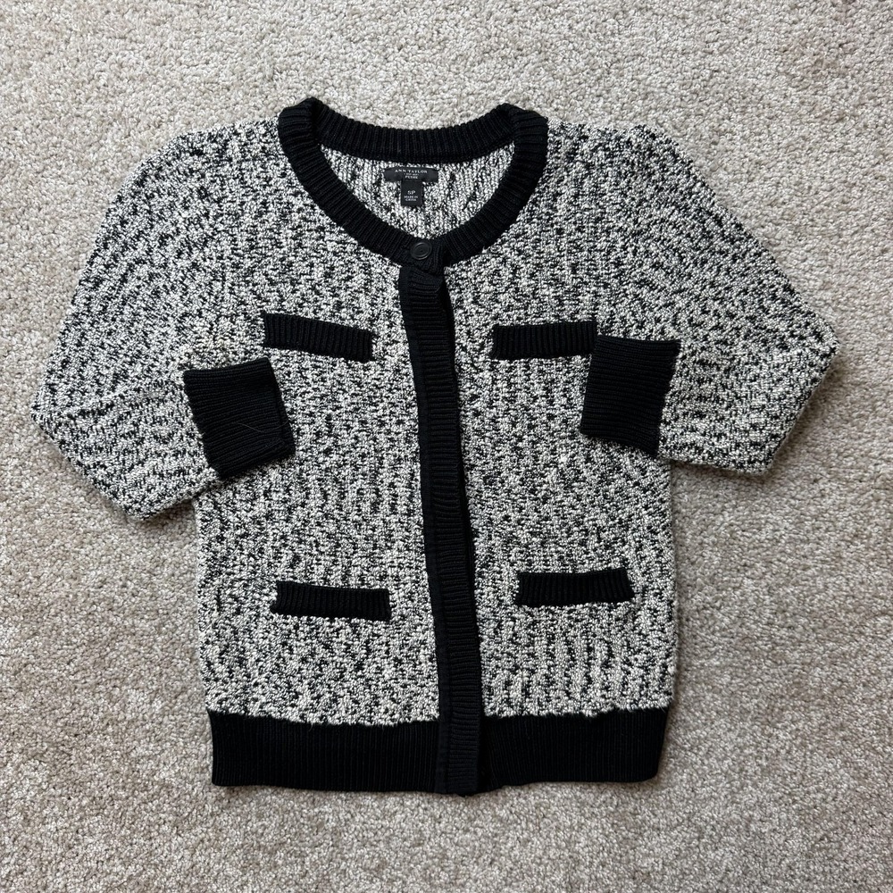Ann Taylor Black & White Marled Short-Sleeve Cardigan